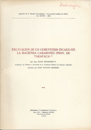 Item #15861 EXCAVACIONES DE UN CEMENTERIO INCAICO EN LA HACIENDA CAMARONES (PROV. DE TARAPACA).;...
