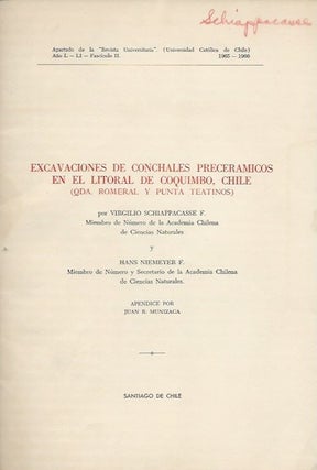 Item #15879 EXCAVACIONES DE CONCHALES PRECERAMICOS EN EL LITORAL DE COQUIMBO, CHILE (Qda Romeral...