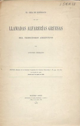 Item #15887 LLAMADAS ALFARERIAS GRUESAS, del Territorio Argentino.; Offprint, Revista de la...