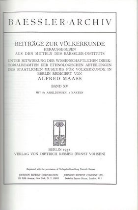 Item #8057 BAESLER-ARCHIV, Band XV. H. Maas